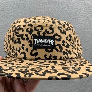 5-panel cheetah print thrasher hat